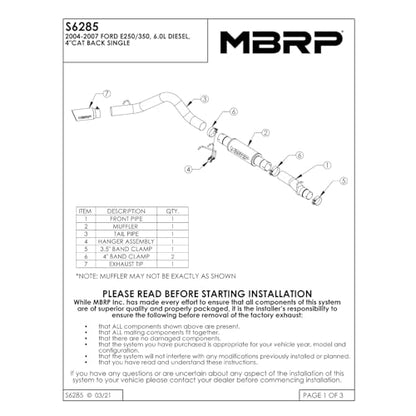 MBRP S6285AL AL 4" Single Side Exit Cat Back