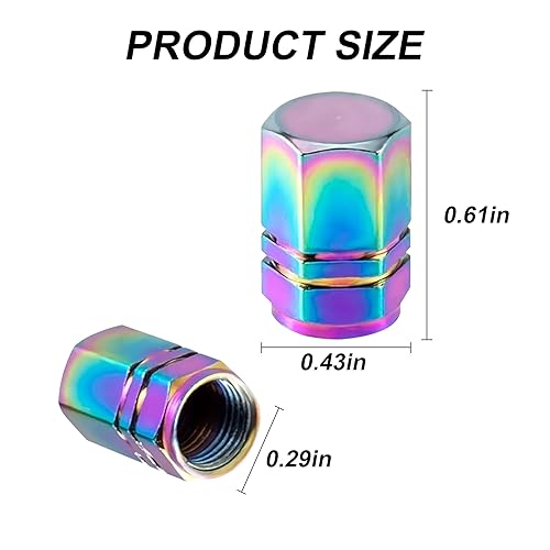 Alpmosn Colorful Aluminum Tire Stem Valve Caps Wheel Valve Covers Car Dustproof Tire Cap Cover Accessories, Universal for SUV, Car, Bike and Motorcycle，Hexagon Shape (4PCS) - color: Colorful
