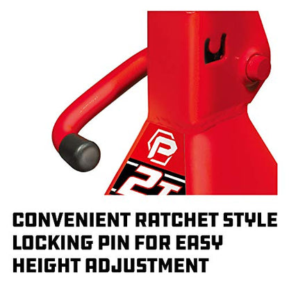 Powerbuilt 2 Ton Ratchet Jack Stand Pair, 4000 Pound 2-Piece Heavy Duty Steel Stands, Wide Angle Stability, Adjustable Height - Red 640399 - size: 2 Ton