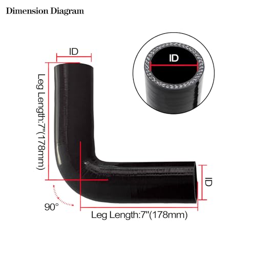 ID 2 inch 90 Degree Silicone Elbow Coupler Hose 7" Leg Length - size: ID: 2"