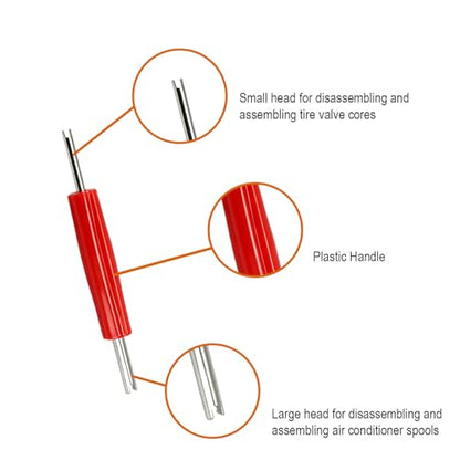 Valve Stem Removal Tool, 20 PCS Valve Cores, 20 PCS Tire Valves Caps, 1 PCS 4-Way Valves Tool, Valve Core Remover Tool with Storage Box Universal for Cars/Motocycle/Bike