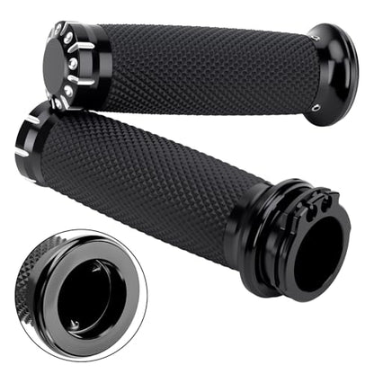 1 Inch/25mm Motorcycle Handlebar Grips Cable Throttle Hand Grips for Harley Touring Softail Dyna Sportster Street Glide Cruisers Choppers - color: black