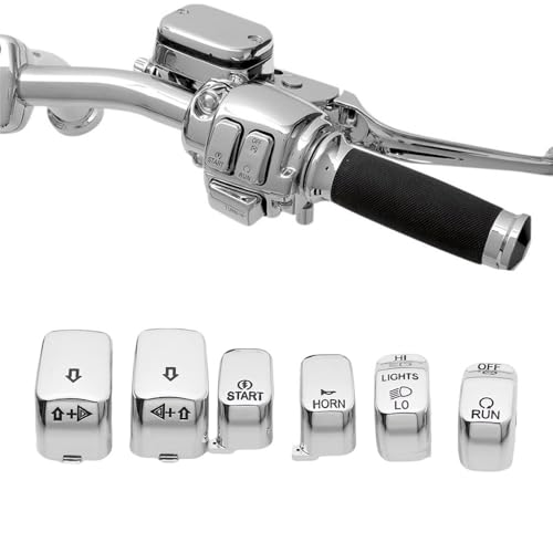 Motorcycle Hand Control Switch Button Cover Cap Kit Fit for Harley 1996-2017 VRSC Sportster,1996-2013 XL & XR,1996-2011 Dyna,1996-2010 Softail and 1998-2001 Road King Models,6pcs (Chrome) - color: Chrome