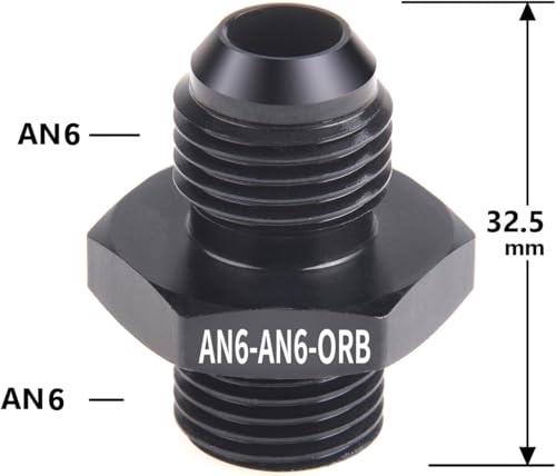 6AN Flare to 6AN ORB Fuel Pump Rail Adapter, Aluminum, Black, 2PCS - size: AN6-AN6