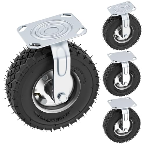 8 Inch Pneumatic Caster Wheels Set of 4 (2 Swivel/2 Rigid),Heavy Duty Casters,Tolerable 880 LBS,Rubber Knobby Tread for Workbench, Cart, Trolley,Wagon and Shelves - size: 8 inch