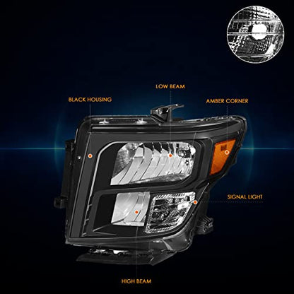 Pair of Headlights Assembly Compatible with 16-24 Nissan Titan (XD),Black Housing/Amber Corner - color: Black / Amber