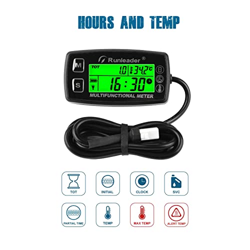 Runleader Digital Tach Hour Meter Engine Temperature Gauge RL-HM035A-M5 - size: RL-HM035A-M5