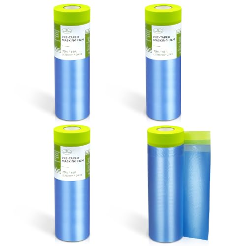 Tangibay Pre-Taped Masking Film for Painting, 70" x 66', 4 Rolls - size: 4 Rolls: 70"x66'