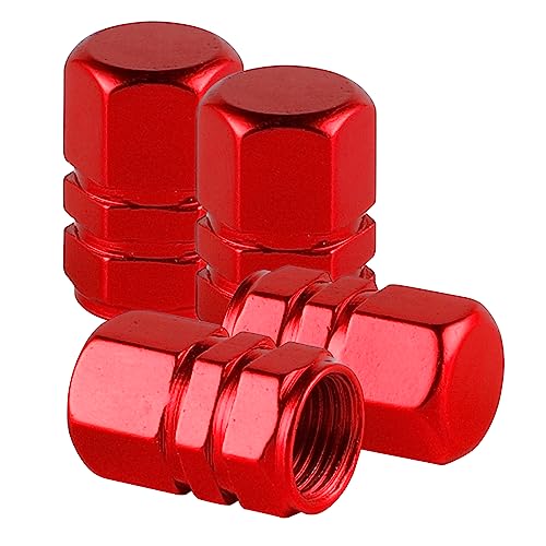 Alpmosn Aluminum Tire Stem Valve Caps Wheel Valve Covers Car Dustproof Tire Cap Cover Accessories, Universal for SUV, Car, Bike and Motorcycle, Hexagon Shape (4PCS Red) - color: Red