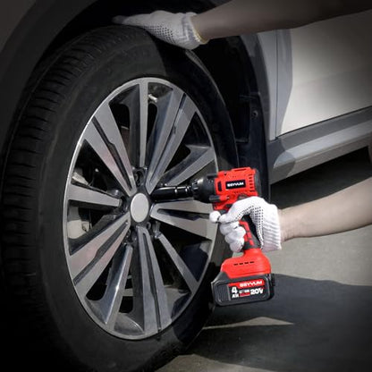SEYVUM Impact Wrench,1/2" Impact Gun, Power Impact Driver Max Torque 320 Ft-lbs (430N.m), Cordless Impact Wrench with 20V Brushless Motor, 4.0Ah Li-ion Battery with Fast Charger, 4 Pcs Impact Sockets - style: 430 N.m
