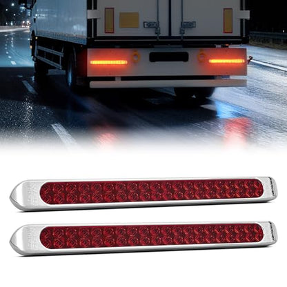 Nilight LED Tail Light 17" Red Running Brake Turn Lights W/Chrome Bezel - color: 2Pcs 17" Red 40LED w/chrome bezel