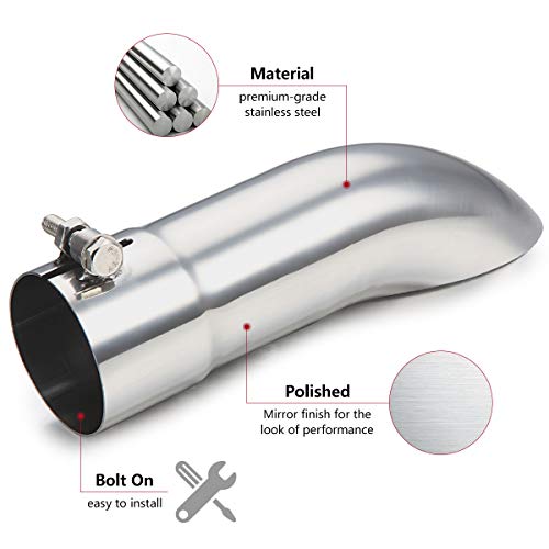 LCGP 2.5 Inch Inlet Turn Down Exhaust Tip, 2 1/2 Inch Inside Diameter Inlet, 9’’ Length Stainless Steel Turndown Exhaust Pipe - size: 2.5 Inch, style: Silver