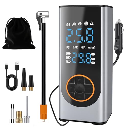 Eleanora Cordless Tyre Inflator air Compressor, Car Tire Pump 6000 mAh 150PSI 12V DC Electric Tyre Pump with LED Lights, Electric Air Pump for Vehicle Tyres/Bike/Motorbike/Ball/Inflatables