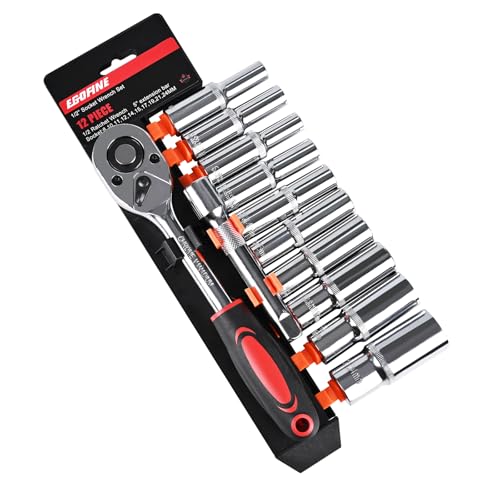 Egofine 12PCS 1/2" Drive Deep Socket Set,Metric(8-24MM),6-Point, Cr-V Steel - color: 12pc Deep Socket Set, size: 1/2