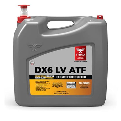 TRIAX DX6 LV ATF - Compatible with Dexron VI and Mercon SP/LV Applications - Full Synthetic, OEM Grade, Low Viscosity, Fill for Life Automatic Transmission Fluid (5 Gallon) - size: 5 Gallon