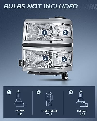 Nilight Headlight Assembly for 2014 2015 Chevy Silverado 1500 Pickup Truck - color: Chrome Housing + Clear Reflector, size: For 2014-2015 Silverado