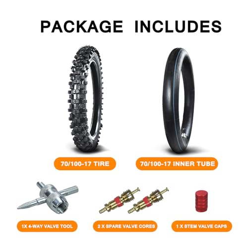 HOLATO Front 70/100-17 2.75-17 Tire and Inner Tube for KLX125 KLX140 KX85 TTR125 YZ80 YZ85 RM80 CR80 CT90 DRZ125 TaoTao DB17 Apollo RFZX18 Coolster Dirt Pit Bike Off Road Motocross Heavy Duty - size: 70/100-17 Tire