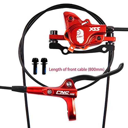CNC MTB Hydraulic Disc Brake Set，Mountain Bike Hydraulic Disc Brakes Right Front 800mm Left Rear 1450mm Hydraulic Brake，Red - color: Red-Set