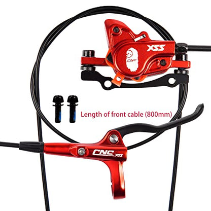 CNC MTB Hydraulic Disc Brake Set，Mountain Bike Hydraulic Disc Brakes Right Front 800mm Left Rear 1450mm Hydraulic Brake，Red - color: Red-Set