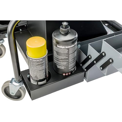 Powerbuilt Professional Mechanics Roller Seat, Heavy Duty Padded Detailer Seat and Backrest, Sliding Storage Drawers, Tool Tray, Can Holders, 4-Inch Swivel Wheels - size: Sliding Storage Drawers