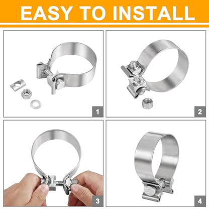 TIROL 2.75 inch Exhaust Clamp, 2 3/4" Exhaust Band Clamp Stainless Steel - color: 2.75 Exhaust Clamp 2pcs