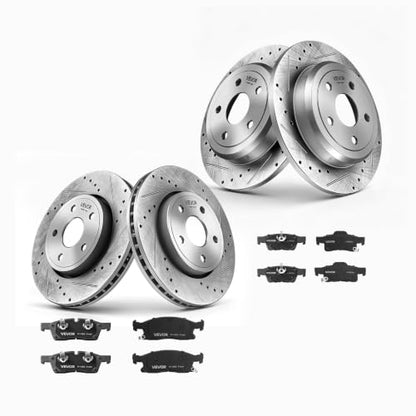 VEVOR Front & Rear Brake Kit Ceramic Brake Pads and Drilled Slotted Rotors - size: S-53062 + S-53061