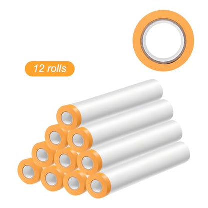 HARFINGTON 12 Rolls Pre-Taped Masking Film 94.5" x65.6ft Tape and Drape Painters Plastic Drop Cloth Film with Tape Plastic Sheeting for Automotive Painting Covering - color: Yellow, size: 94.5"x65.6ft
