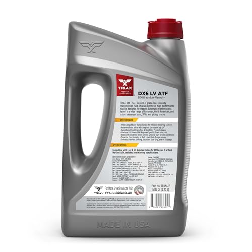 TRIAX DX6 LV ATF - Compatible with Dexron VI and Mercon SP/LV Applications - Full Synthetic, OEM Grade, Low Viscosity, Fill for Life Automatic Transmission Fluid (5 Quart) - size: 5 Quart