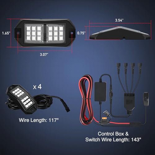 Nilight RGB LED Rock Lights Kit 4 PCS 18LED Wide Angle Wheel Well Light - color: RGB 18LED, size: 4 Pods