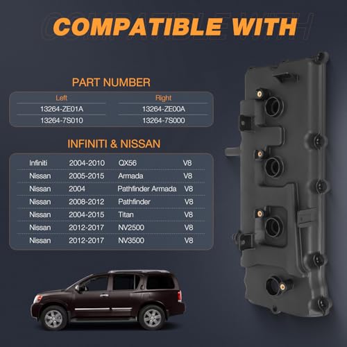 Nilight Pair Engine Valve Cover with Gasket Replace# 13264ZE01A 13264ZE00A - size: for Nissan NV2500 NV3500 2012-2017 & Infiniti