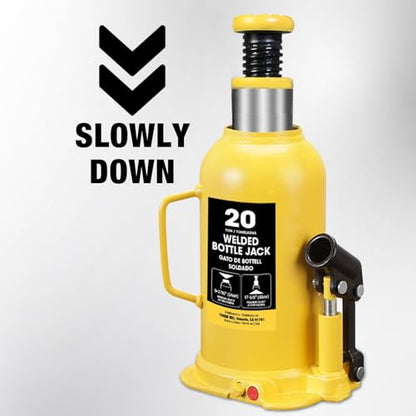 YELLOW JACKET 20 Ton Bottle Jack All Welded Hydraulic Jack with 2-Section Long Handle, for Car, Pickup Truck, Truck, RV, Auto Repair, Industrial Engineering - size: 20 ton standard