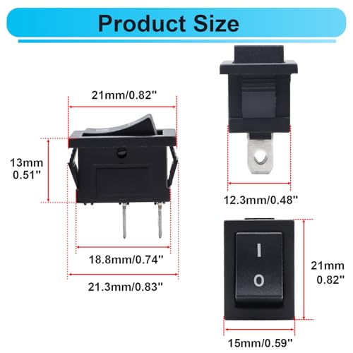 TWTADE 8Pcs 12V Rocker Switch On/Off 2 Pin 2 Position SPST Car Auto Boat Rocker Toggle Switch AC 6A/250V 10A/125V KCD1-1-101 - color: Black-ON/Off - KCD1, size: Narrow Rectangle