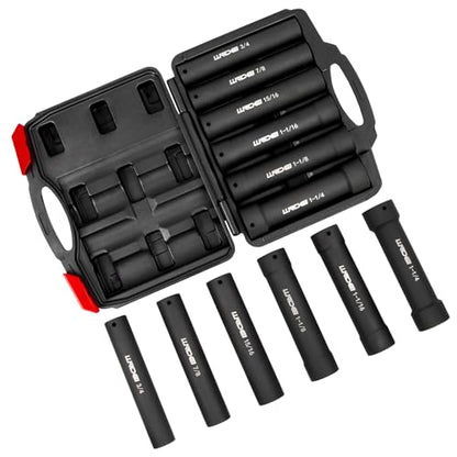 LLNDEI 1/2" Drive Extended Length Impact Socket Set 6Pcs CR-V BLACK