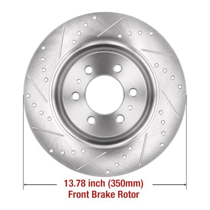 HUSCH Ceramic Brake Pads and Drilled and Slotted Brake Rotors Fit for Ford - size: Drilled&Slotted-54153+D1414