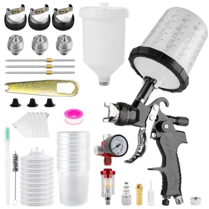 HVLP Spray Gun Kits with 1.4/1.7/2.5mm Nozzles 2 Cups Automotive Paint Guns - color: Black