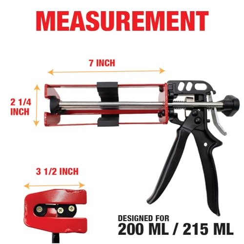 LAUCO Dual Cartridge Epoxy Gun 200 ml – Manual 1:1 and 2:1 Adhesive Applicator for Panel Bonding, Structural Epoxy, Fillers, and Plastic Repair (33093) - color: Red