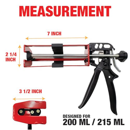 LAUCO Dual Cartridge Epoxy Gun 200 ml – Manual 1:1 and 2:1 Adhesive Applicator for Panel Bonding, Structural Epoxy, Fillers, and Plastic Repair (33093) - color: Red