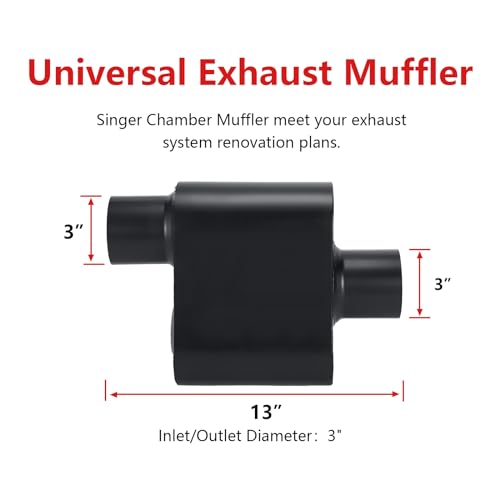 Mufflers Single Chamber 3" Universal Mufflers Performance Race Exhaust Muffler 3 IN Pipe,Aggressive Sound,Black(3" offset in/center out/overall 13") - size: 3" offset in | 3" center out | overall 13", style: Offset in | Center out