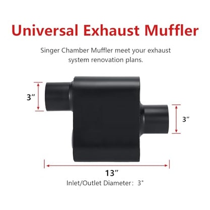 Mufflers Single Chamber 3" Universal Mufflers Performance Race Exhaust Muffler 3 IN Pipe,Aggressive Sound,Black(3" offset in/center out/overall 13") - size: 3" offset in | 3" center out | overall 13", style: Offset in | Center out