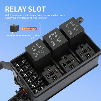 12V Relay Box 6 Way 2Pcs Set – Pre-Wired Fuse Relay Block 6 Slot ATC/ATO with Heavy-Duty Wires, Universal Relay Panel for Automotive Car Marine Boat RV Truck - size: 40A 6 Relay 6 Fuse-2Pack