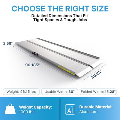EZ-Access Traverse Aluminum Singlefold Folding Ramp, Silver, 8 ft, ATVs - size: 8 Foot, style: Singlefold