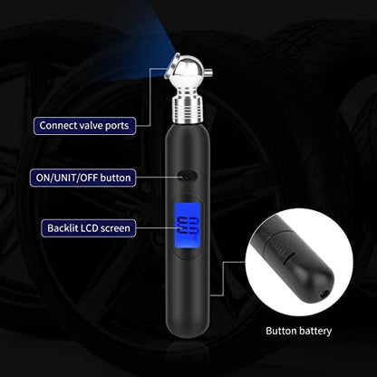 RVZONE Mini Digital Tire Pressure Gauge 3-99PSI 4 Settings Tire Gauge for Tire Pressure with Backlit LCD for for RV Car Truck Bicycle, Easy and Accurate Reading(Black)