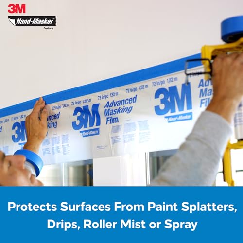 3M Hand Masker Advanced Masking Film, 48 in x 180 ft, Static Cling Keeps Film in Place, Prevents Liquids From Bleeding Through, Flake Resistant, For Indoors & Outdoors Use, 1 Roll (AMF48)