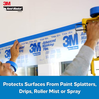 3M Hand Masker Advanced Masking Film, 48 in x 180 ft, Static Cling Keeps Film in Place, Prevents Liquids From Bleeding Through, Flake Resistant, For Indoors & Outdoors Use, 1 Roll (AMF48)