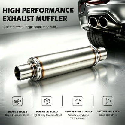 3 inch Inlet and Outlet stainless steel straight-Through Perforated Core Universal Performance Muffler,Fit for All Cars and Trucks - Deep Low Exhaust Tone - size: 3in