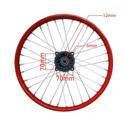 Wheel Rim Hub Compatible for 70CC 90CC 110CC 125CC 140CC 150CC 160CC Off Road Motocross Pit Dirt Rocket Bike (Red, 70/100-17" 12mm) - color: Red, size: 70/100-17" 12mm