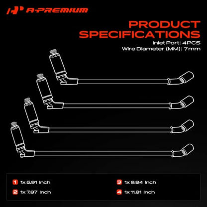 A-Premium 7MM Spark Plug Wires Set of 4, 1.6L L4 Compatible with Mini