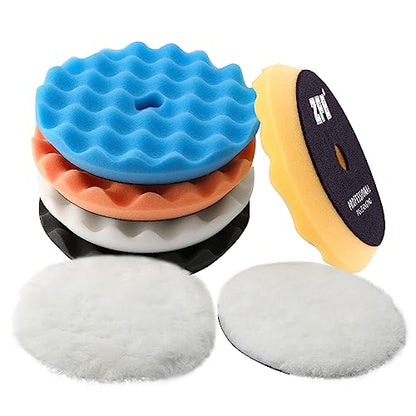 Buffing Polishing Pads, ZFE 7Pcs 6"(150mm) Waffle Foam Buffing Pads Polishing Pads Wool Pad Kit for 6Inch Backing Plate RO/DA/GA Car Polisher Boat Compounding, Polishing and Waxing - color: 7Pcs 6Inch Waffle Polishing Pad, size: 6 Inch (150mm)