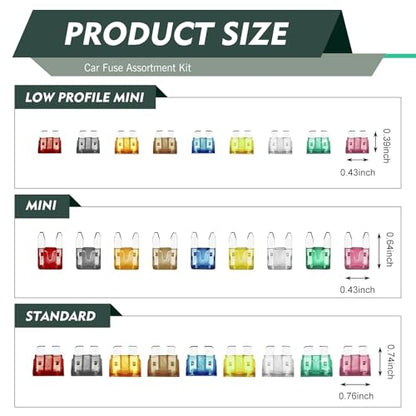 WZP 306PCS Car Fuse Assortment Kit, Mixed Vehicle Blade Fuses, Standard & Mini & Low Profile Mini Fuse 2A 5A 7.5A 10A 15A 20A 25A 30A 35A with Fuse Tester & Puller, Replacement for RV Camper Truck