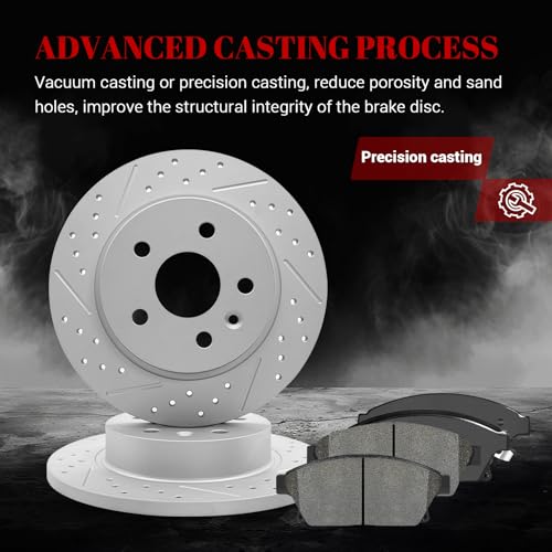 Front & Rear Drilled Slotted Rotors and Ceramic Disc Brake Pads Kit for Buick Encore 2013-2017, for Chevy Trax 2013 2014 2015 2016 2017